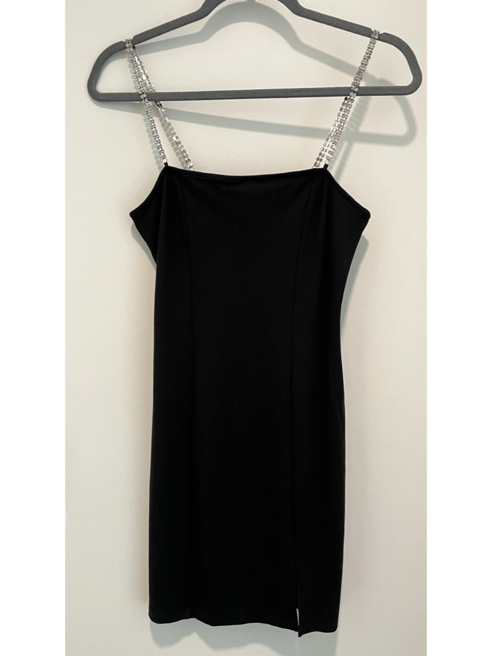 H&M Divided Black Bodycon Mini Dress Womens Small Rhinestone Strap Party Club